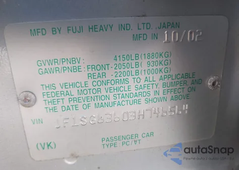 2003 Subaru Forester X из США, поврежденный, VIN JF1SG63603H746564